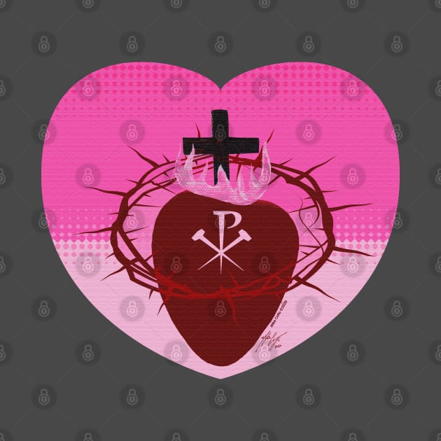 Sacred Heart of Jesus with Chi Rho Pink by MikeCottoArt