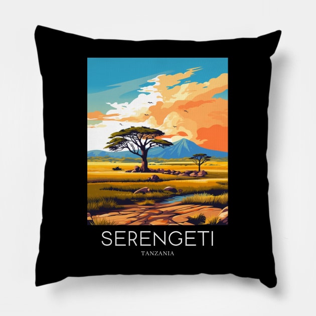 A Pop Art Travel Print of the Serengeti National Park - Tanzania Pillow by Studio Red Koala