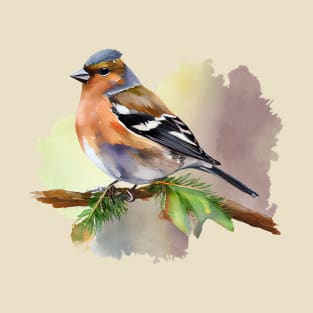 Watercolor Chaffinch on a twig T-Shirt