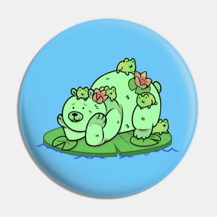 Bubbles the Bear Lounging with Frog Friends Pin
