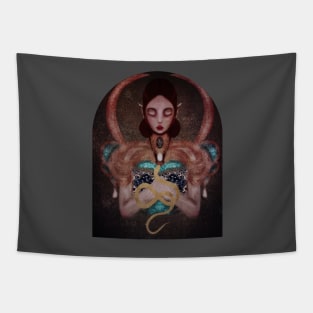 Dark Fairy With Gold Snake Reads Magic Book Manga Inspired Dark Academia Witch Tapestry