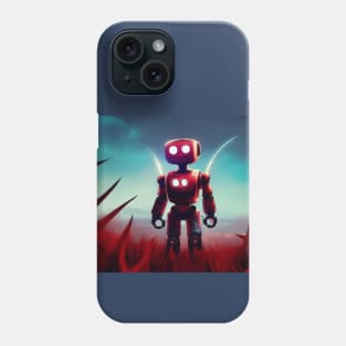 Moon Bot - Big red Robot on a field of thorns Phone Case