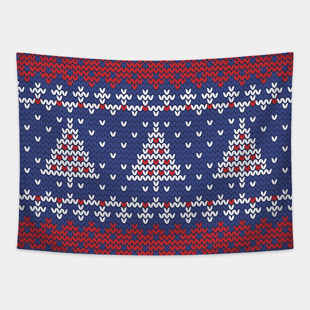 Knitting Blue Xmas trees Tapestry by SpilloDesign