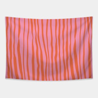 Vertical retro wavy lines - orange and pink Tapestry