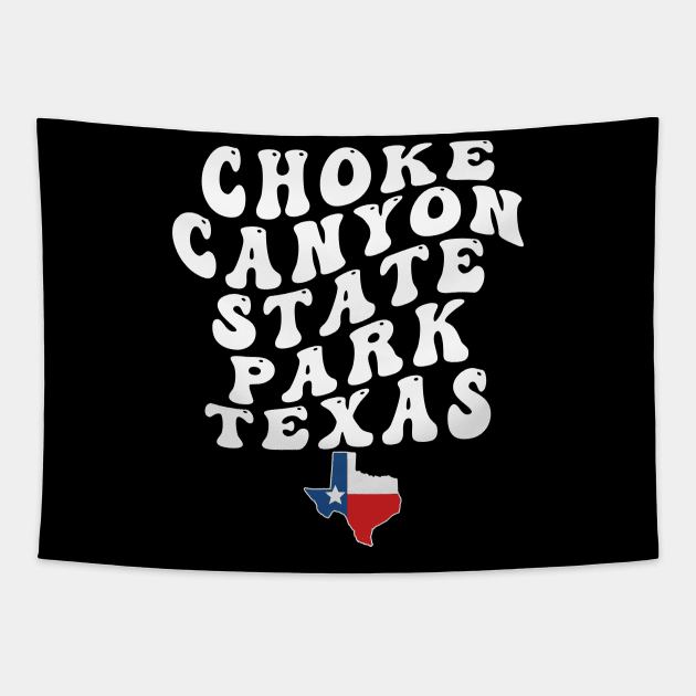 Choke Canyon State Park Texas Retro Wavy 1970s Text Tapestry by Go With Tammy