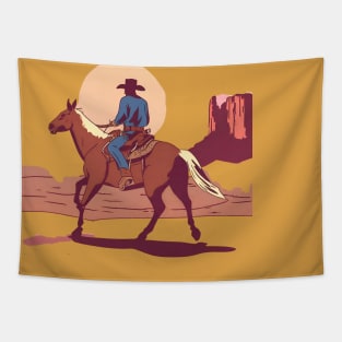 Cowboy Riding Off into The Sunset Southwest Desert Tapestry