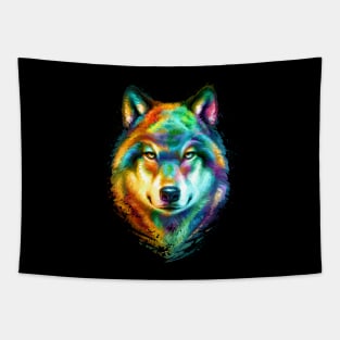 Wolf Face Colorful Painting Tapestry