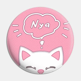 Cute white cat on pink background Pin