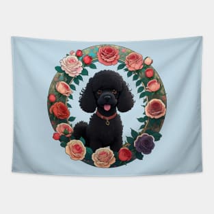 Black Toy Poodle Rose Wreath Tapestry