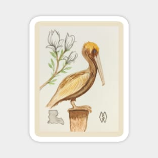 Louisiana state bird & flower, the pelican and magnolia Magnet