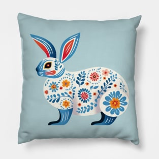 Boho Scandinavian Floral Folk Art  Rabbit . Pillow