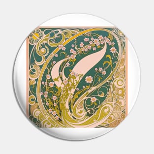 Vintage Alphonse Mucha Art Nouveau Floral Whirl Pin