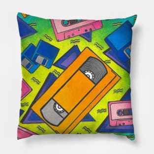 Retro Media Orange VHS Tapes Pillow