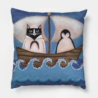 The Sailor Cat and Penguin Pillow