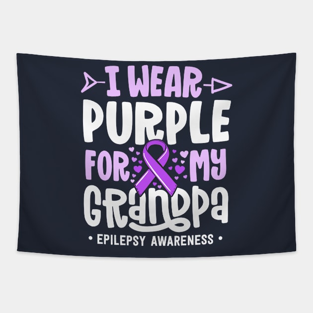 Epilepsy Ribbon I Wear Purple For My Grandpa Awareness Tapestry by 14thFloorApparel