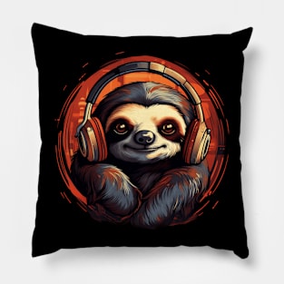 Slothy Vibes Cute Sloth with Headphones Pillow