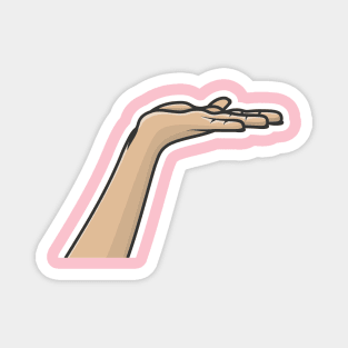 Human Hand of Young Man Showing Fingers Sticker vector illustration. People hand objects icon concept. Flat palm presenting product offer and giving gesture sticker design logo. Magnet