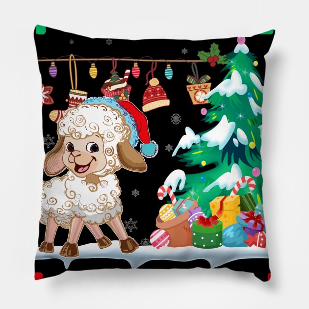 fleece navida funny Christmas sheep | sheep with Santa hat Christmast gift farmer sheep lover Pillow by TeesCircle