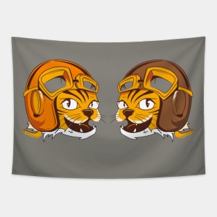 Two Tigers wearing vintage flying helmet's and goggles Tapestry