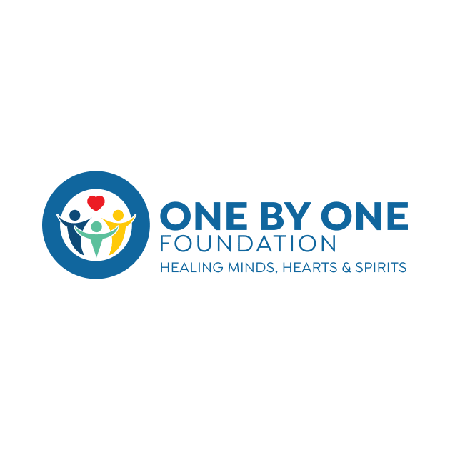 One By One Blue logo in landscape with tagline by onebyonefoundation