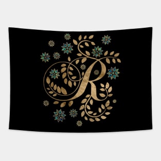 Luxury Golden Calligraphy Monogram with letter R Tapestry