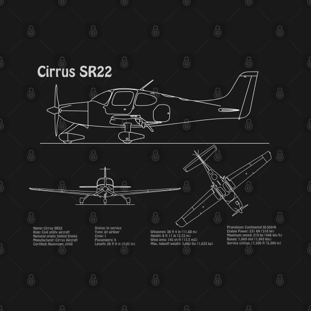 Cirrus SR22 - Airplane Blueprint - PDpng by SPJE Illustration Photography