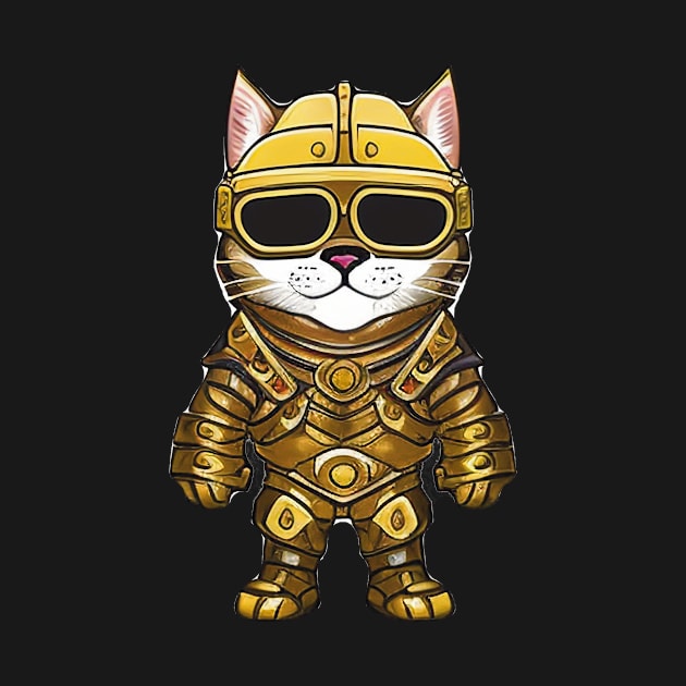 Cute Cartoon Cat Knight in Full Armor for Fantasy Lovers by ImaginativeInkPOD