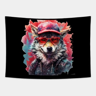 Cute Wolf With Baseball Cap Tapestry