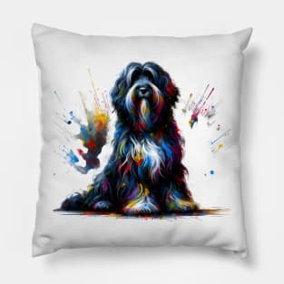 Schapendoes Dog in Colorful Abstract Splash Art Style Pillow