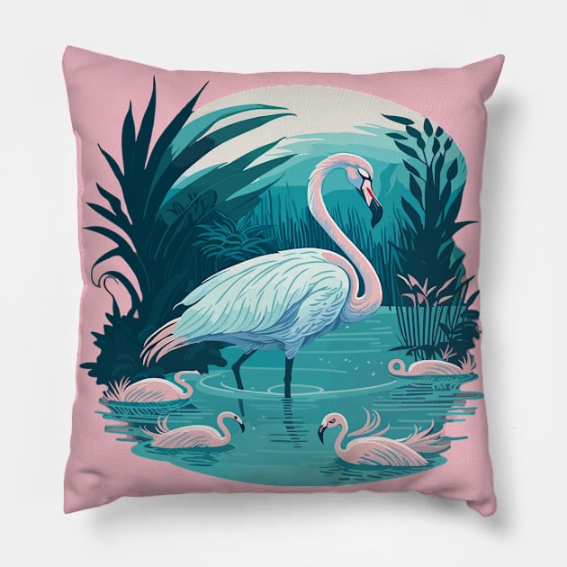 Flamingo's Aquatic Ballet Pillow by CreativeFashionAlley