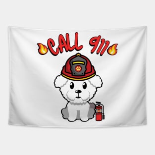 Cute furry dog is a firefighter Tapestry