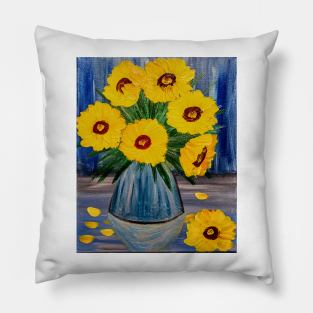 Sunflowers in tall vase Pillow