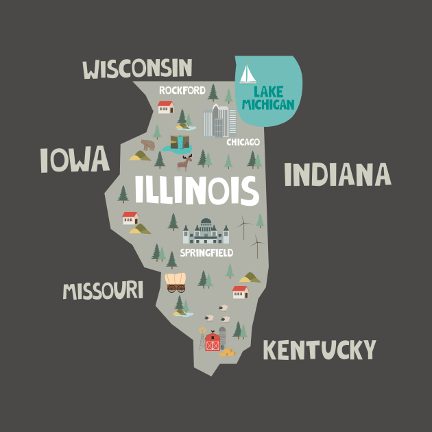 Illinois State USA Illustrated Map by JunkyDotCom