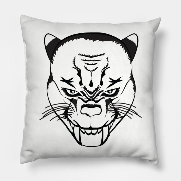 Evil Kitty Cat - LIneart Black Pillow by atomguy