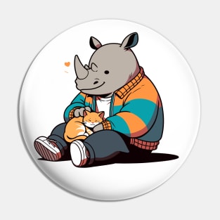 Rhino petting cat Pin