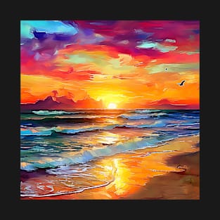 Color Ocean Beach Sunset Painting T-Shirt