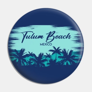 Tulum Beach Mexico Retro Beach Landscape with Palm Trees Pin