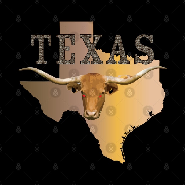 Texas - Rattler Skin -Texas State Map w Longhorn  X 300 by twix123844