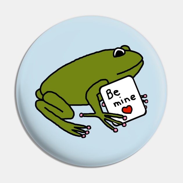 Green Frog says Be Mine on Valentines Day Pin by ellenhenryart