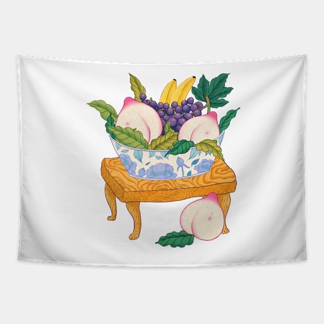 Minhwa: Fruits on the Paw Table B Type Tapestry by koreanfolkpaint