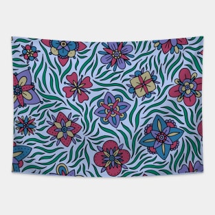 Blue, Red, and Beige Flowers Tapestry