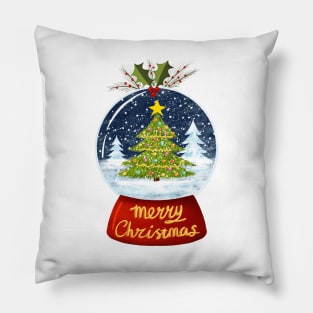 Snow Globe Merry Christmas Pillow