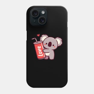 Cute koala holding a soda can and drinking a cola, koala bear art with a heart, koala lover Phone Case