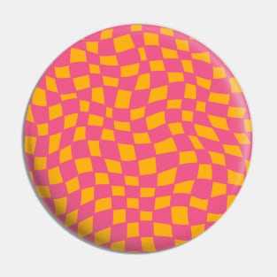 Neon Pink Orange Checker Pin