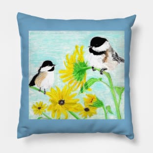 Chickadees & Sunflowers Pillow