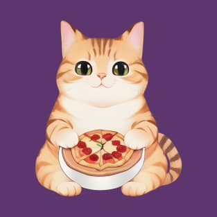 Cute Cat Holding a Pizza T-Shirt