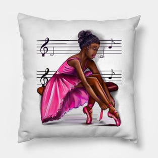 ballerina getting ready to dance, lacing her ballet shoes 2 - brown skin ballerina. Top 10 Best ballerina gifts. Top 10 gifts for black women Pillow