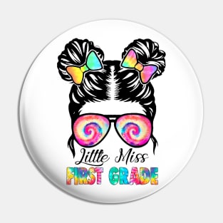 Little Miss First Grade Messy Bun Girl Back To School Pin