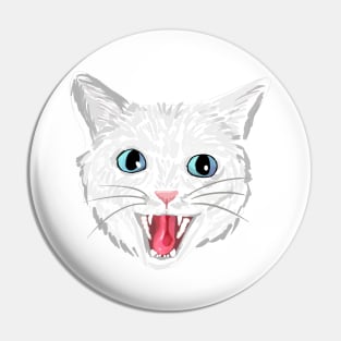 White cat hissing (blue eyes) Pin