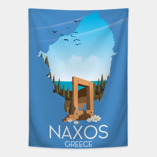 Naxos Greece travel poster Tapestry by nickemporium1
